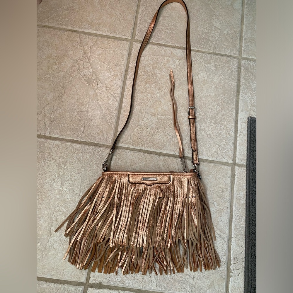 Rebecca Minkoff Metallic rose gold Fringe Crossbody Bag